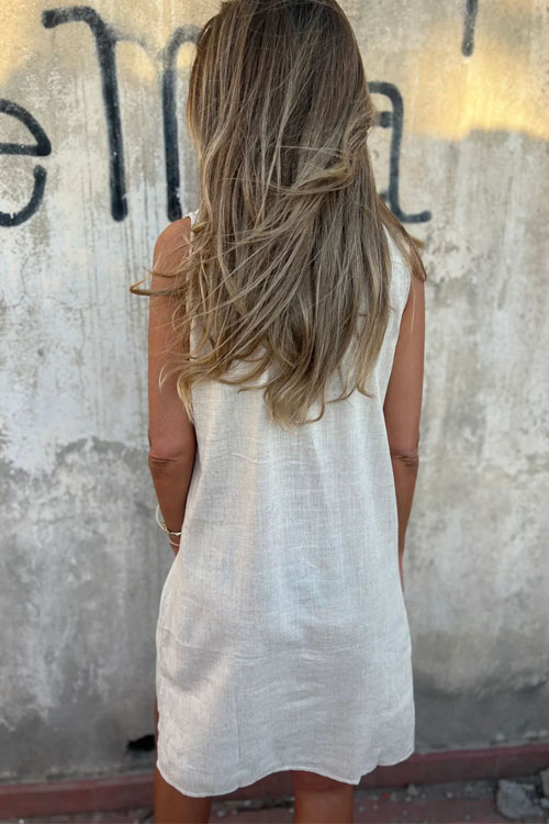 Nonnadress Cotton Linen Loose Casual Sleeveless Shirt Dress