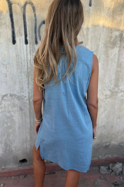 Nonnadress Cotton Linen Loose Casual Sleeveless Shirt Dress