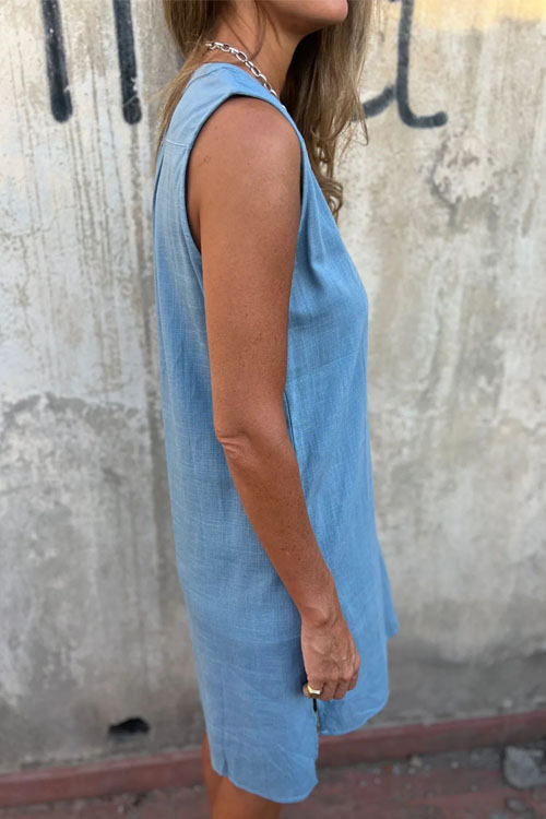 Nonnadress Cotton Linen Loose Casual Sleeveless Shirt Dress