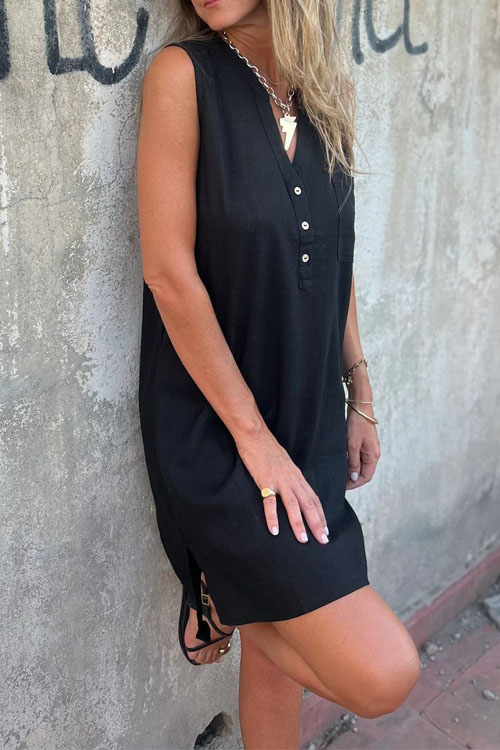 Nonnadress Cotton Linen Loose Casual Sleeveless Shirt Dress