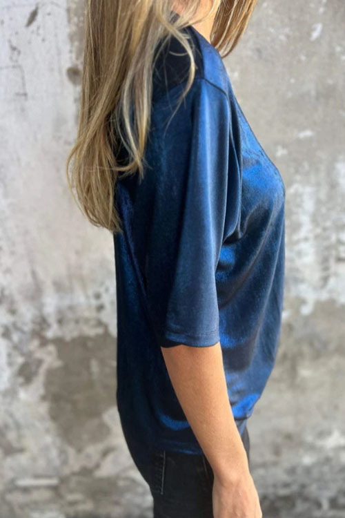 Nonnadress Loose Round Neck Metallic Short Sleeve T-Shirt