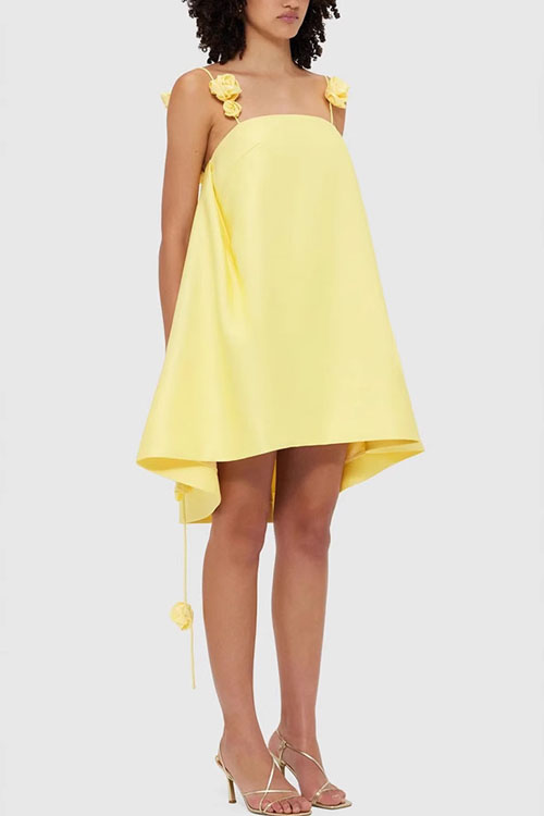Nonnadress Halter Yellow Floral Satin Dress