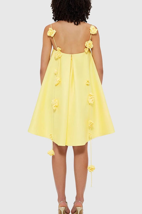 Nonnadress Halter Yellow Floral Satin Dress