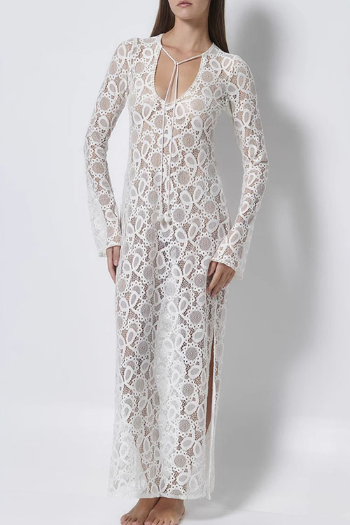 Nonnadress Loose Long Sleeve Sheer Tie Dress