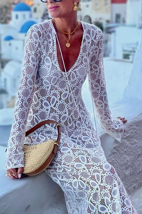 Nonnadress Loose Long Sleeve Sheer Tie Dress