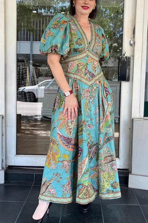 Nonnadress Resort Print Lantern Sleeve Dress