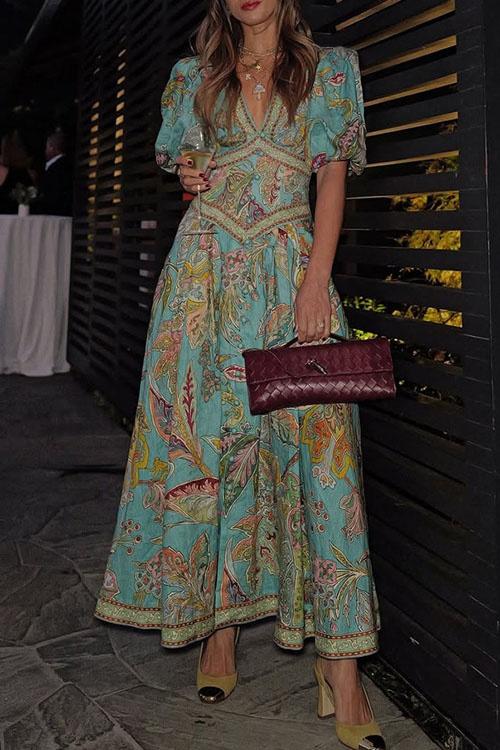 Nonnadress Resort Print Lantern Sleeve Dress