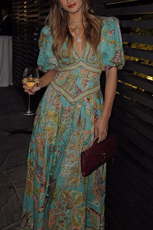 Nonnadress Resort Print Lantern Sleeve Dress