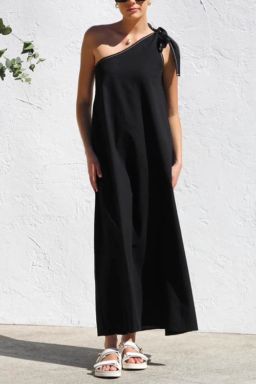 Nonnadress Lace-up Elegant Slant Shoulder Dress