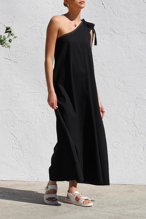 Nonnadress Lace-up Elegant Slant Shoulder Dress