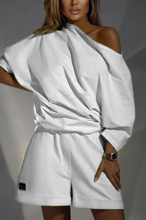 Nonnadress  One-piece off-the-shoulder loose collared two-piece set