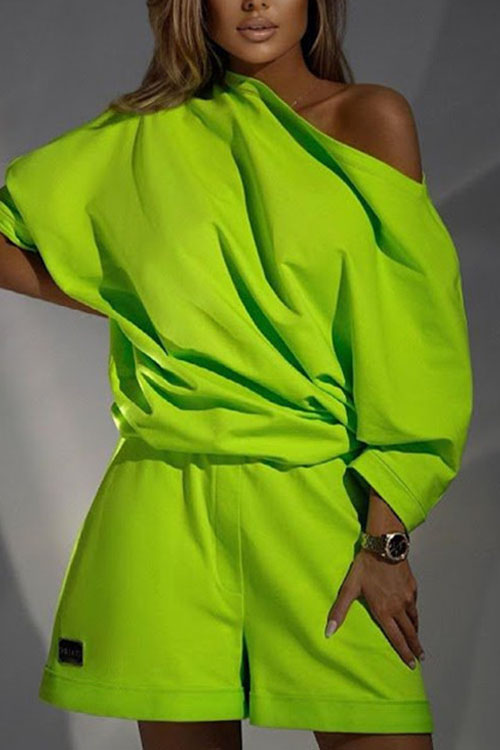 Nonnadress  One-piece off-the-shoulder loose collared two-piece set