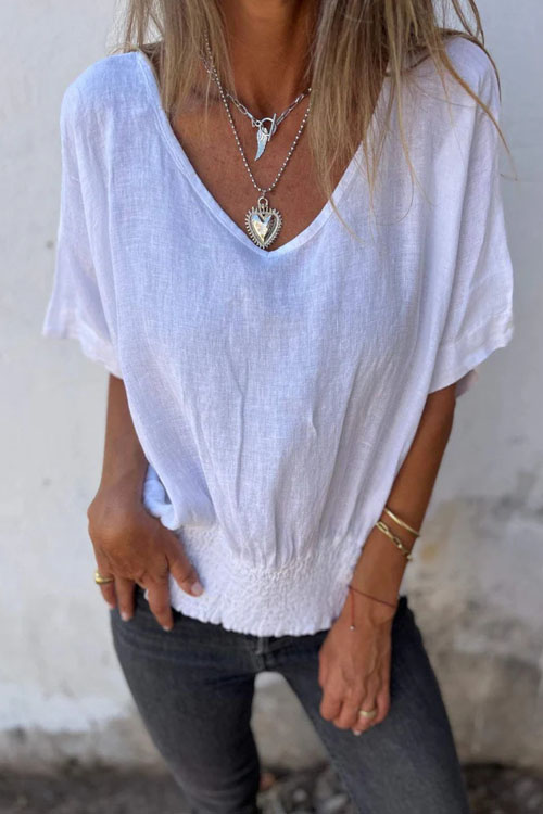 Nonnadress Loose V-neck Casual Cotton Linen Top