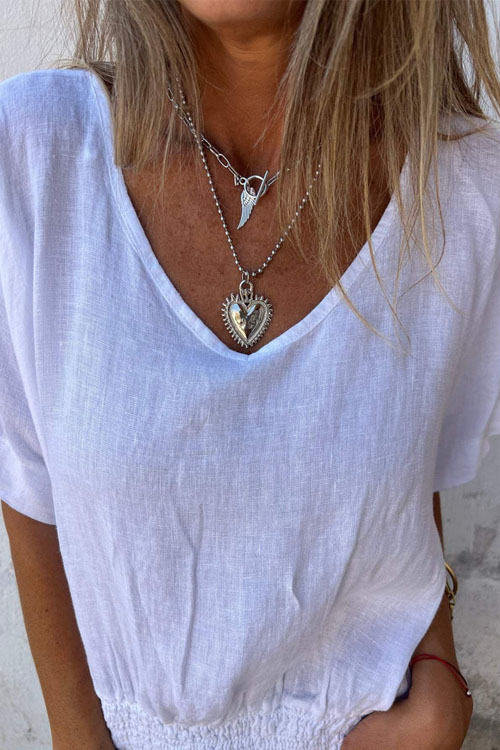 Nonnadress Loose V-neck Casual Cotton Linen Top