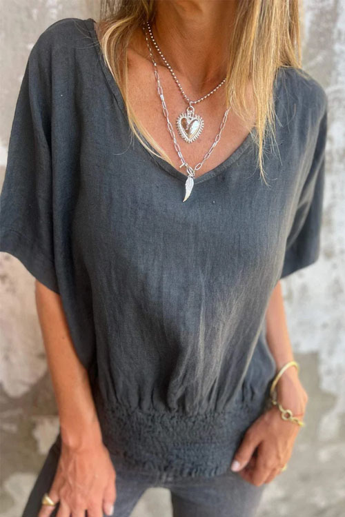 Nonnadress Loose V-neck Casual Cotton Linen Top
