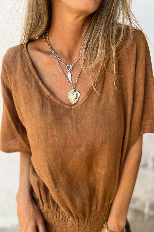 Nonnadress Loose V-neck Casual Cotton Linen Top