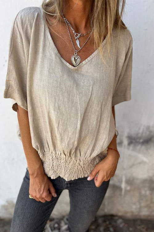 Nonnadress Loose V-neck Casual Cotton Linen Top