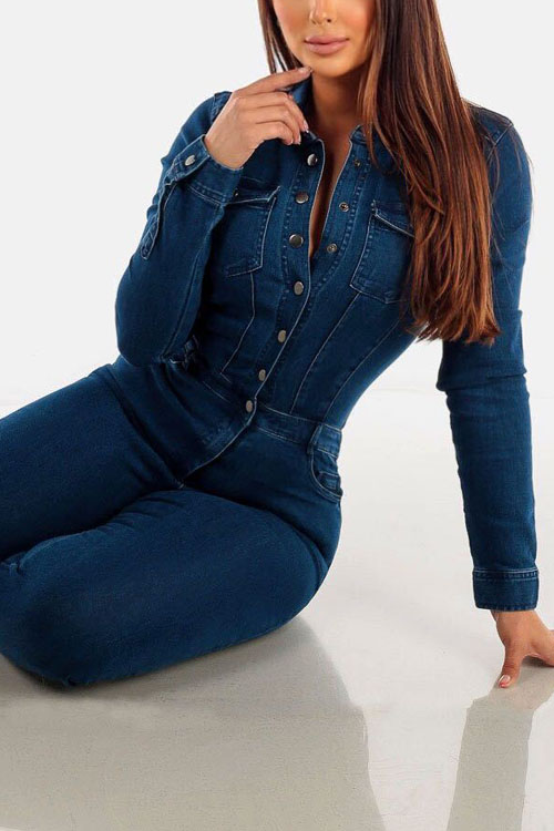 Nonnadress Slim fit elastic washed denim jumpsuit