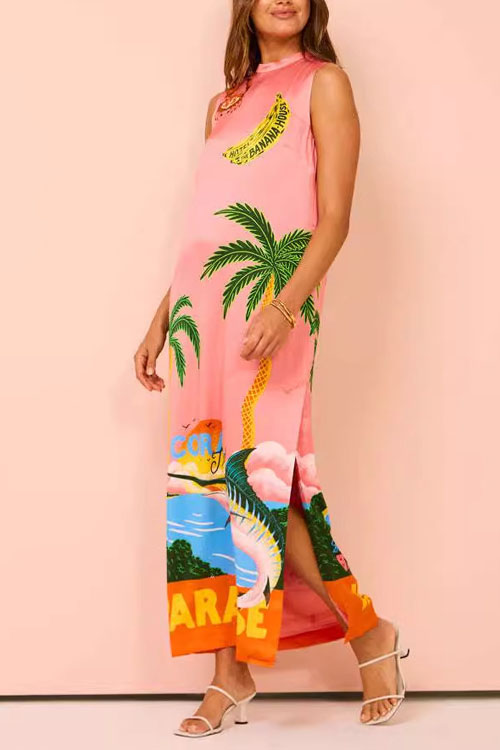 Nonnadress Sleeveless Round Neck Resort Style Casual Split Dress