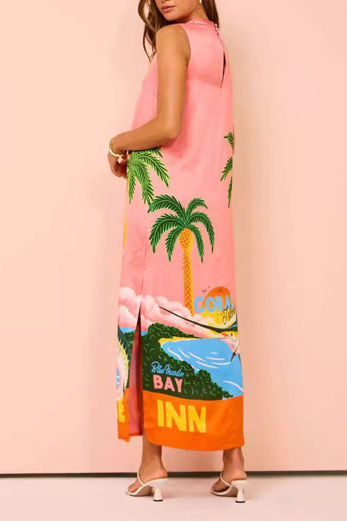 Nonnadress Sleeveless Round Neck Resort Style Casual Split Dress