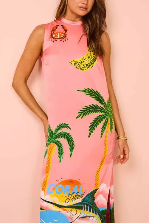 Nonnadress Sleeveless Round Neck Resort Style Casual Split Dress