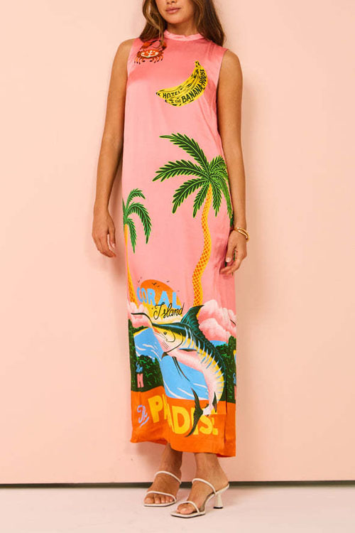 Nonnadress Sleeveless Round Neck Resort Style Casual Split Dress