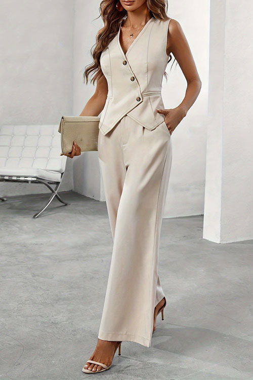 Nonnadress Solid Colour v-neck Sleeveless High Waisted Pants Set