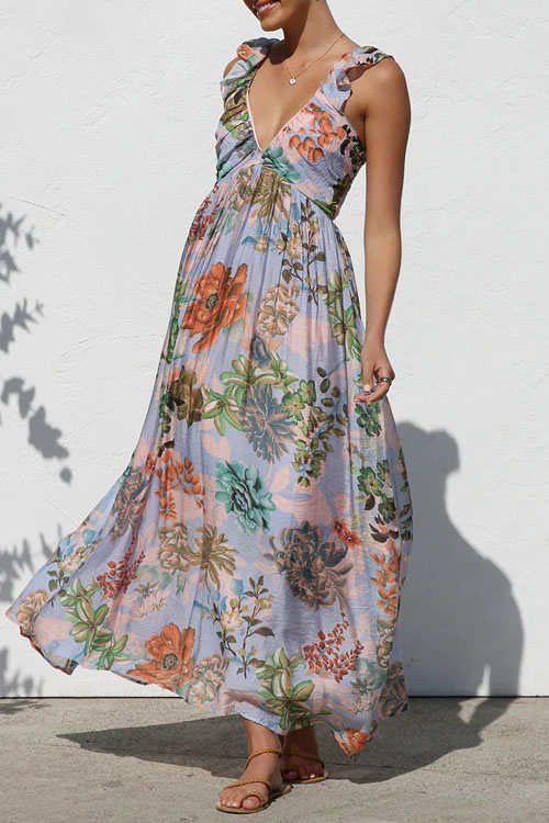 Nonnadress Printed Holiday V-Neck Big Swing Halter Long Dress