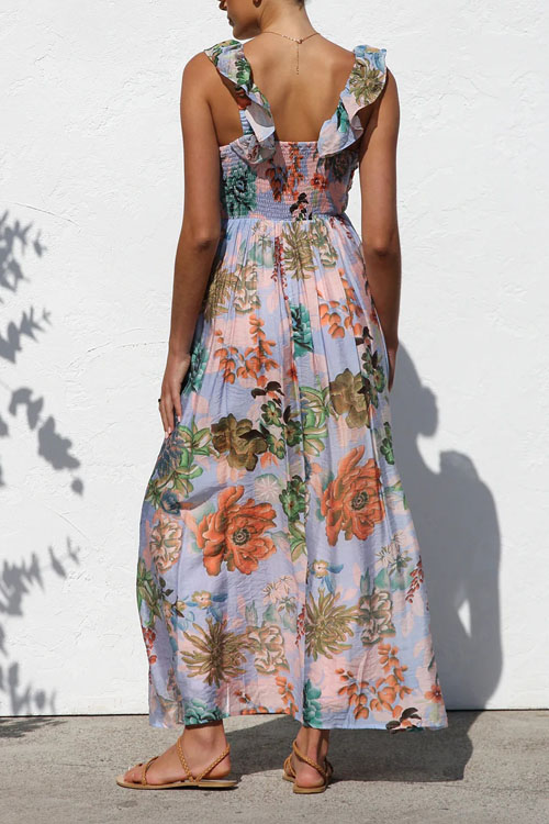 Nonnadress Printed Holiday V-Neck Big Swing Halter Long Dress