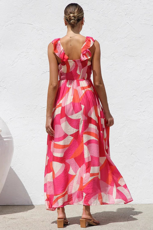 Nonnadress Printed Holiday V-Neck Big Swing Halter Long Dress