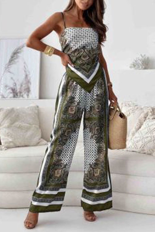 Nonnadress Printed Camisole Wrap & Positioned Flower Pants Set