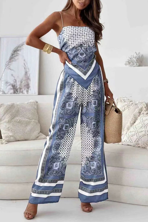 Nonnadress Printed Camisole Wrap & Positioned Flower Pants Set