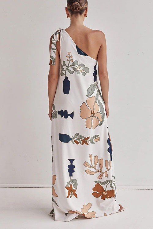 Nonnadress Slant Shoulder Printed Pocket Loose Dress