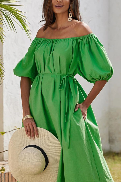 Nonnadress Slouchy Style Bubble Sleeve Slant Shoulder Short Sleeve Dress