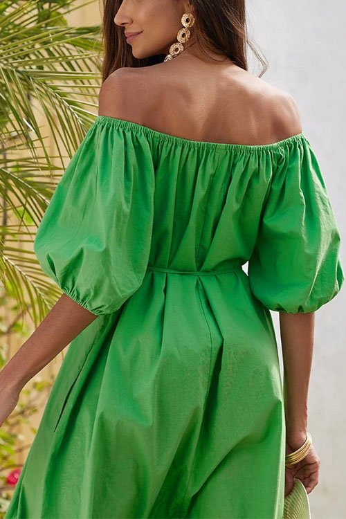 Nonnadress Slouchy Style Bubble Sleeve Slant Shoulder Short Sleeve Dress