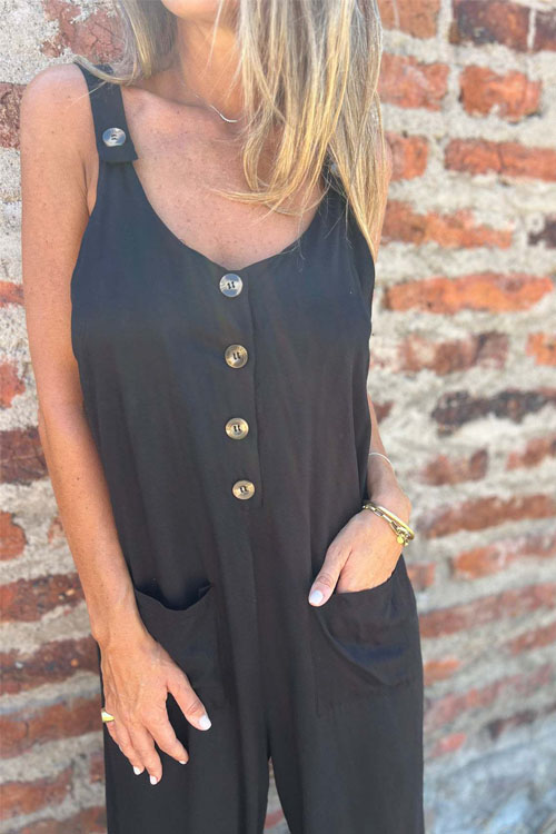 Nonnadress Button Insert Pockets Loose Casual Jumpsuit