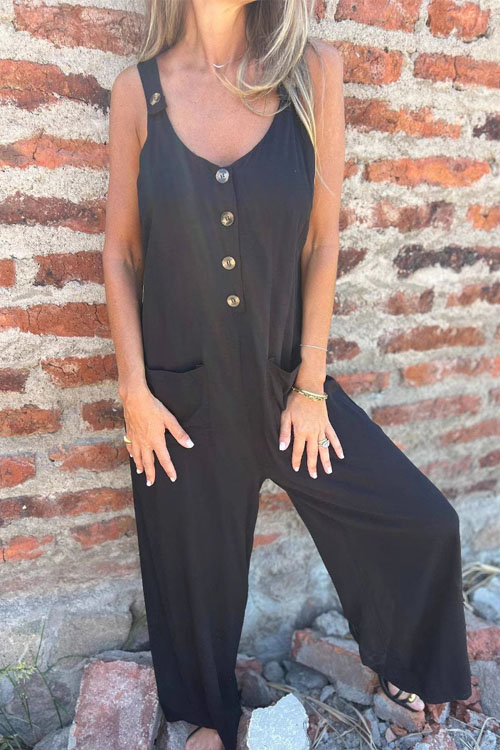 Nonnadress Button Insert Pockets Loose Casual Jumpsuit