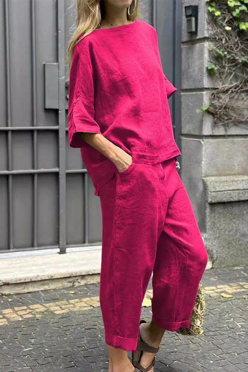 Nonnadress Cotton Linen Shirt High Waist Loose Trousers Two-piece Set