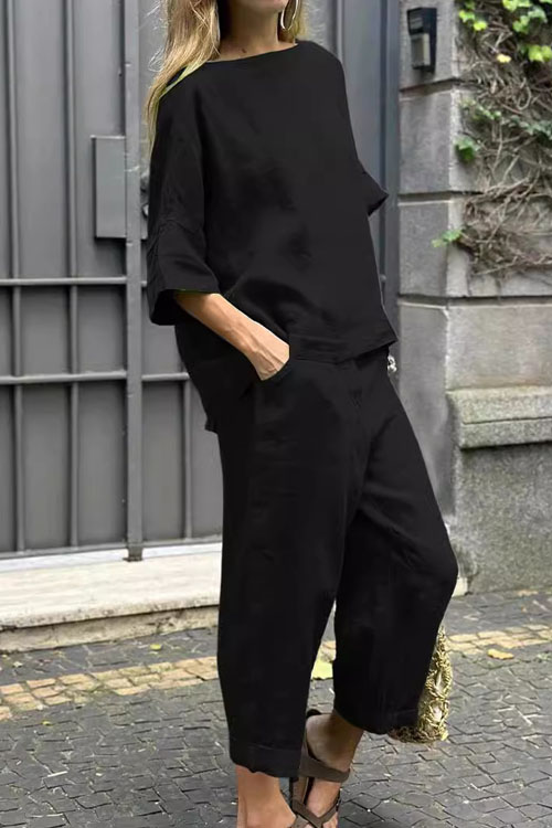 Nonnadress Cotton Linen Shirt High Waist Loose Trousers Two-piece Set