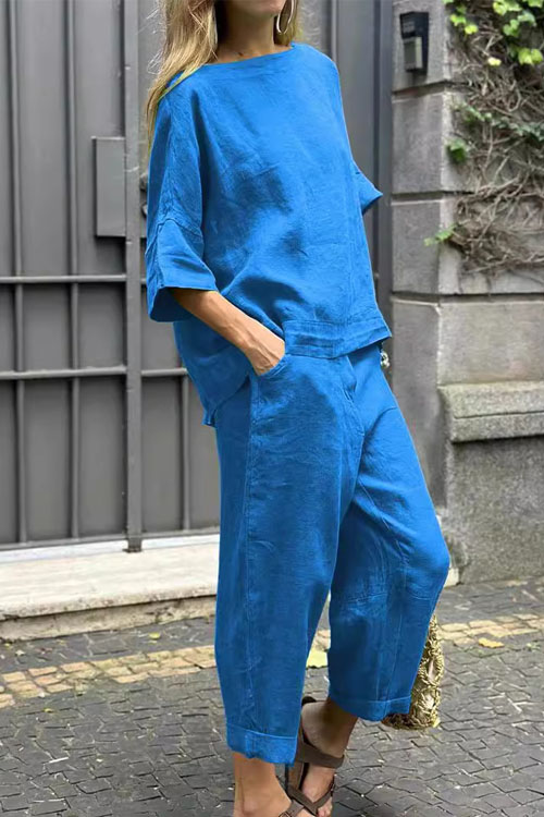 Nonnadress Cotton Linen Shirt High Waist Loose Trousers Two-piece Set