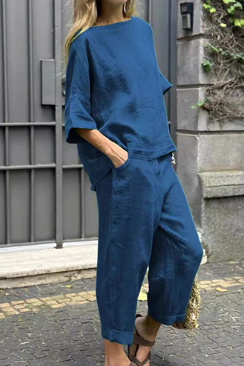 Nonnadress Cotton Linen Shirt High Waist Loose Trousers Two-piece Set