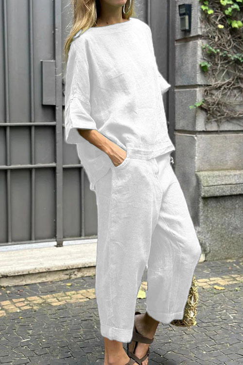 Nonnadress Cotton Linen Shirt High Waist Loose Trousers Two-piece Set