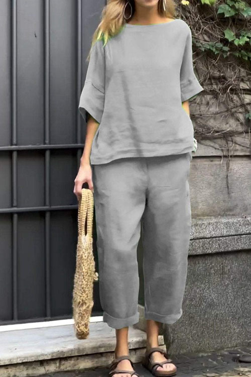 Nonnadress Cotton Linen Shirt High Waist Loose Trousers Two-piece Set