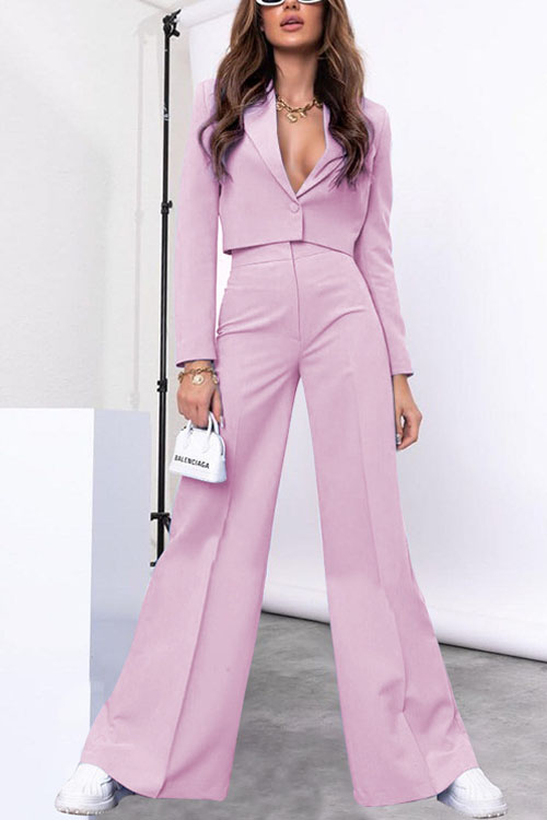 Nonnadress Long Sleeve Suit Fashion High Waisted Wide Leg Pants Set