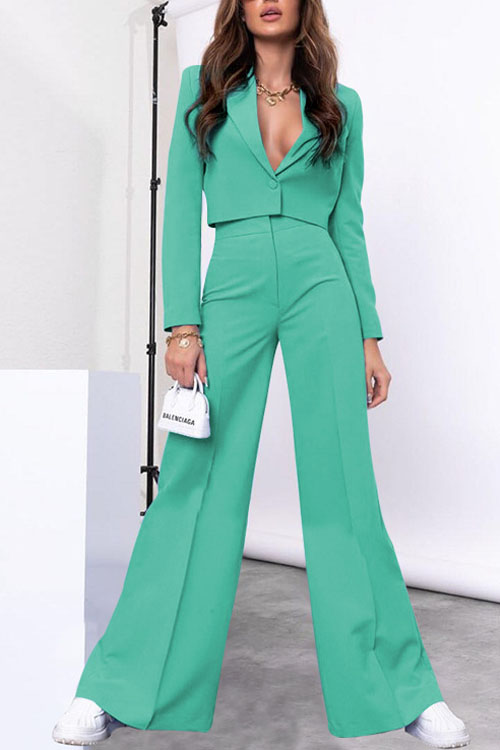 Nonnadress Long Sleeve Suit Fashion High Waisted Wide Leg Pants Set