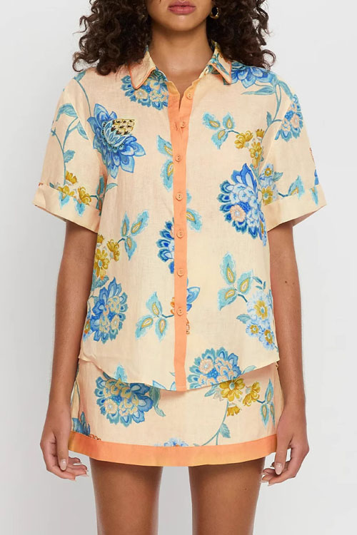 Nonnadresss Blue Floral Printed Skirt Set