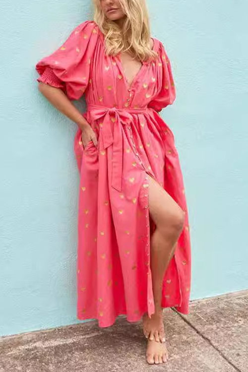 Nonnadress Summer Large Size Loose Printed Cardigan Short Sleeve Maxi Dress