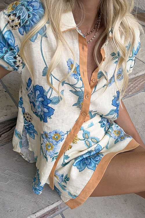 Nonnadresss Blue Floral Printed Skirt Set