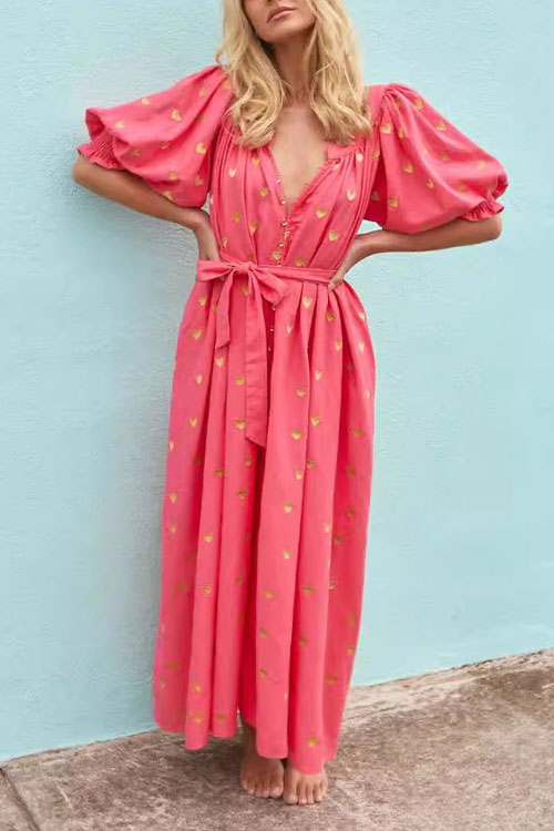 Nonnadress Summer Large Size Loose Printed Cardigan Short Sleeve Maxi Dress