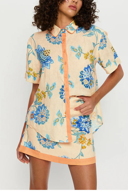 Nonnadresss Blue Floral Printed Skirt Set